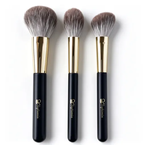 Three-piece face brush set shown upright