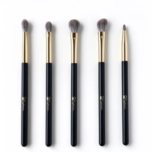 Five-piece essential eye brush set shown upright